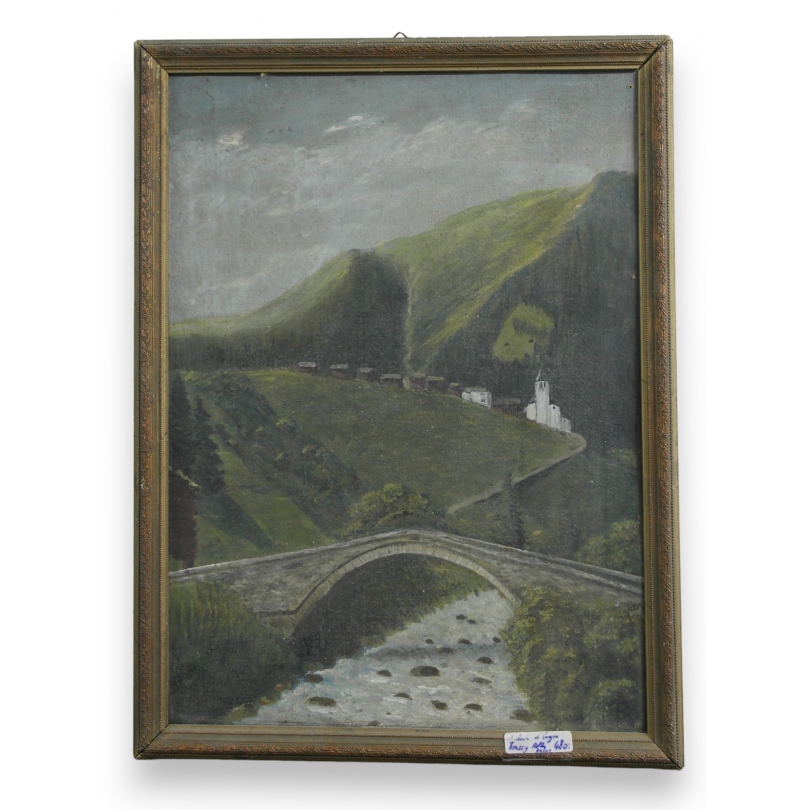 Paintings | Oil on panel ‘Bridge at Binn, Valais’ Moinat SA  – Antiques and home décor