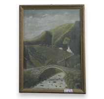 Huile sur panneau "Pont à Binn Valais"