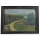 Huile sur panneau "Jardin au bord du lac"