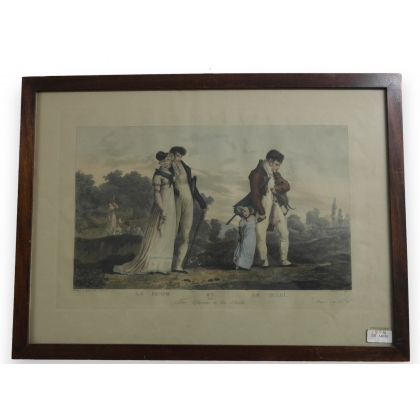 Gravure "La femme et le mari ou les  sur Moinat SA  - Antiquités décoration -  Gravures, Lithos