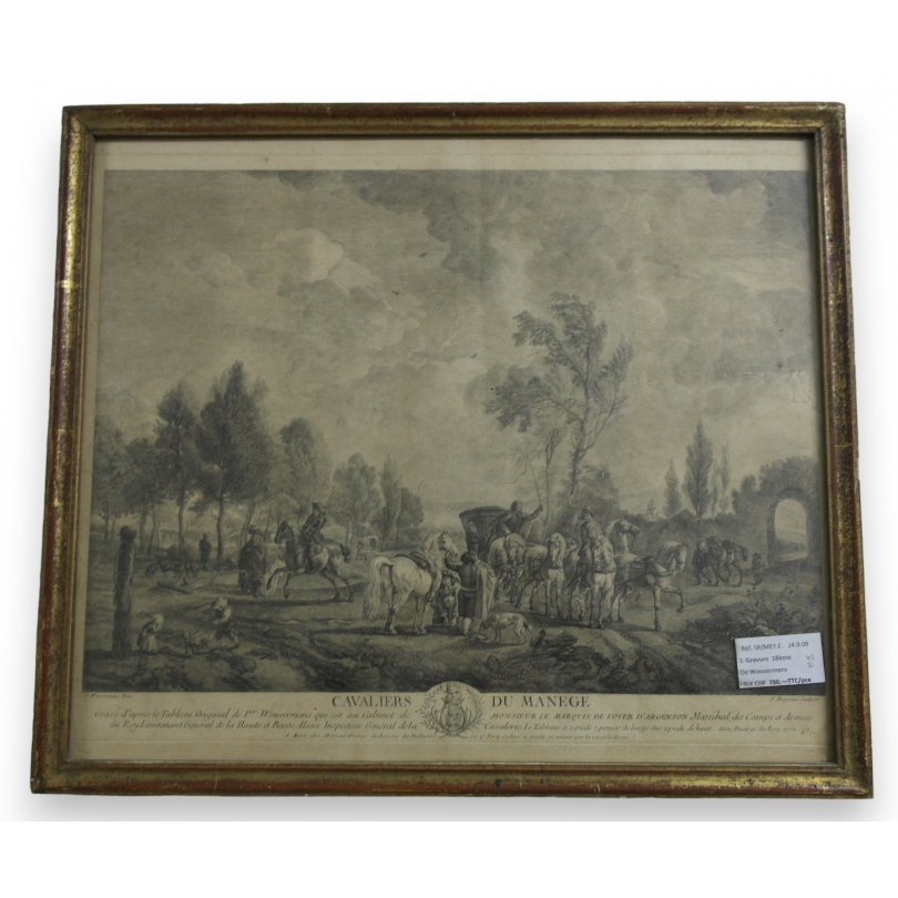 Gravure "Cavaliers du manege"  sur Moinat SA  - Antiquités décoration -  Gravures, Lithos
