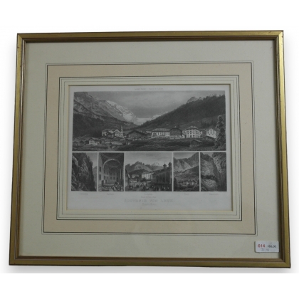 Gravure "Souvenir von Leuk" Loëche  sur Moinat SA  - Antiquités décoration -  Gravures, Lithos