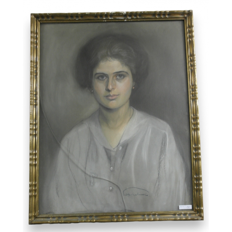  Pastel "Portrait de femme" signé (verre sur  Moinat SA  - Antiquités décoration