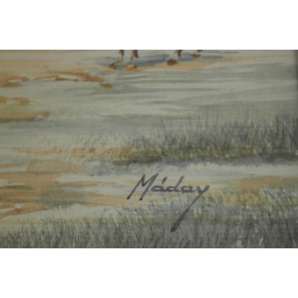 Aquarelle "Gauchos au puit" signé Maday  sur Moinat SA  - Antiquités décoration -  Gouaches, Aquarelles, Pastels