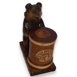 Boite à miel \"ours\" en bois sculpté,