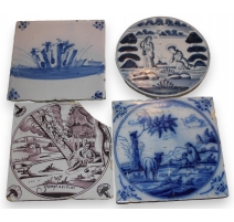 Lot de 4 Carreaux de Delft