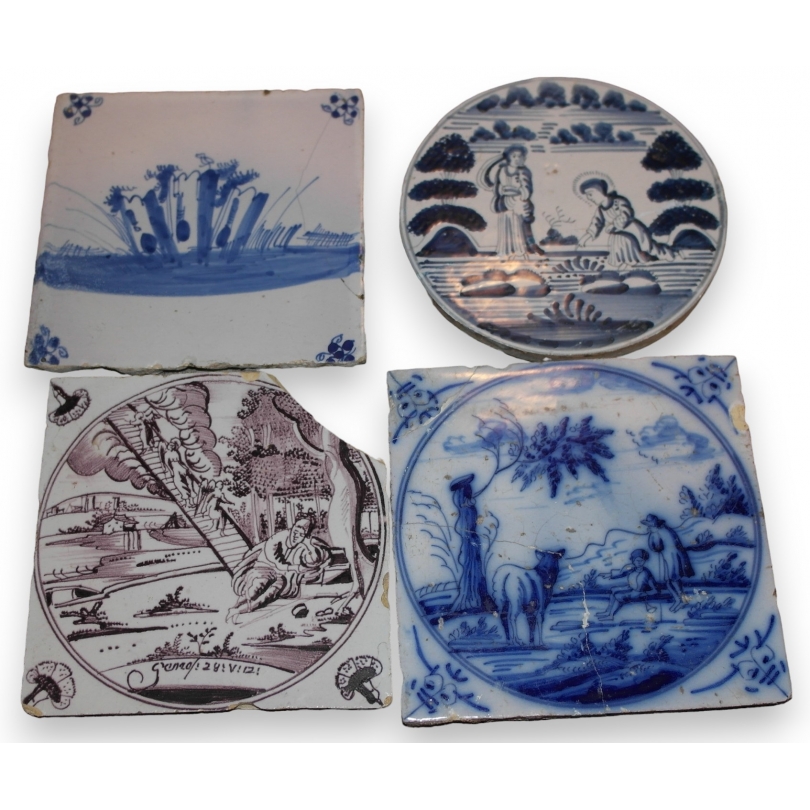 Lot de 4 Carreaux de Delft