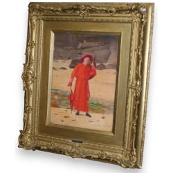 Acuarela «Personaje», firmada en Moinat SA - Antigüedades y decoración - Gouaches, acuarelas, pasteles