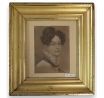 Dessin portrait "Femme", cadre doré