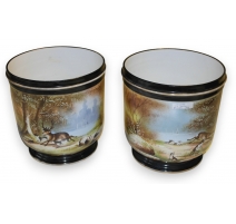 Paire de cache-pots ronds en porcelaine