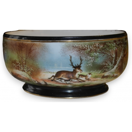 Cache-pot ovale \"Chasse\" en porcelaine
