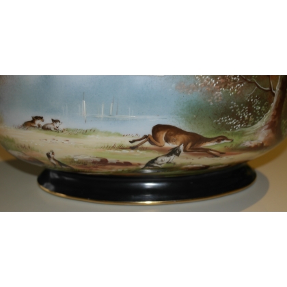 Cache-pot ovale \"Chasse\" en porcelaine