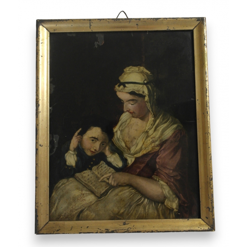 Paintings | Mounted under glass: ‘Reading’ by Moinat SA  – Antiques and home décor