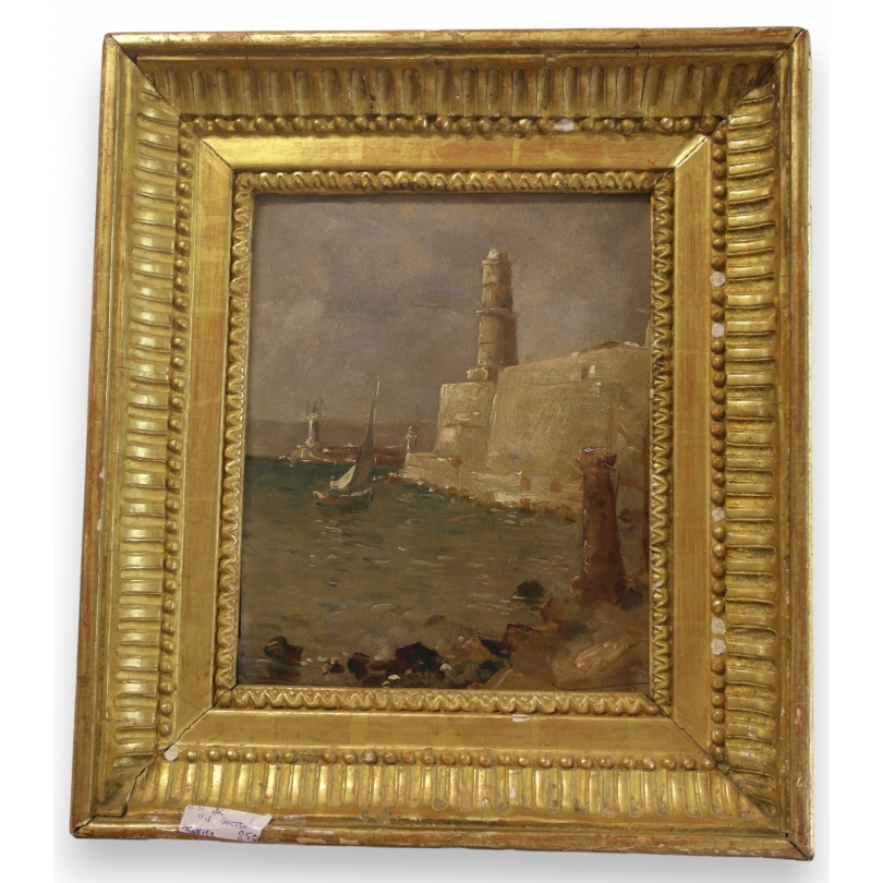 Paintings | Oil on cardboard, ‘Port’, signed Ch. Moinat SA  – Antiques and home décor