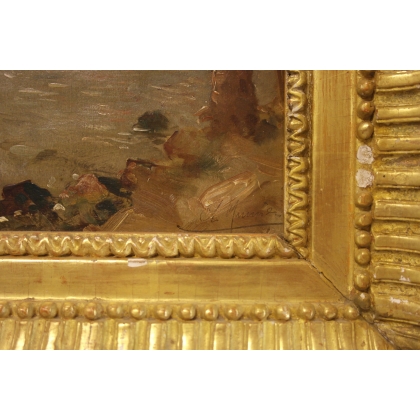 Paintings | Oil on cardboard, ‘Port’, signed Ch. Moinat SA  – Antiques and home décor