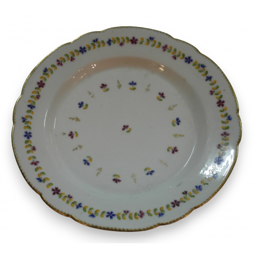 Assiette décor bleuets bleus et pourpre