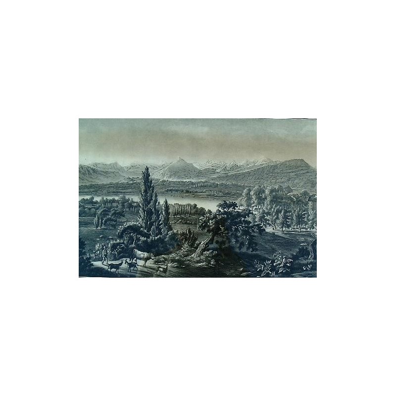 Engraving ‘View of Mont Blanc’ by TROLL.  at Moinat SA  – Antiques and decorative items –  Engravings, lithographs