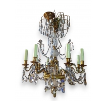 Lustre en bronze doré et cristaux à 8