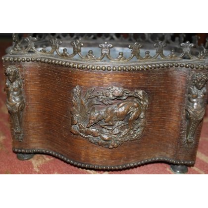 Jardinière Napoléon III bois et bronze