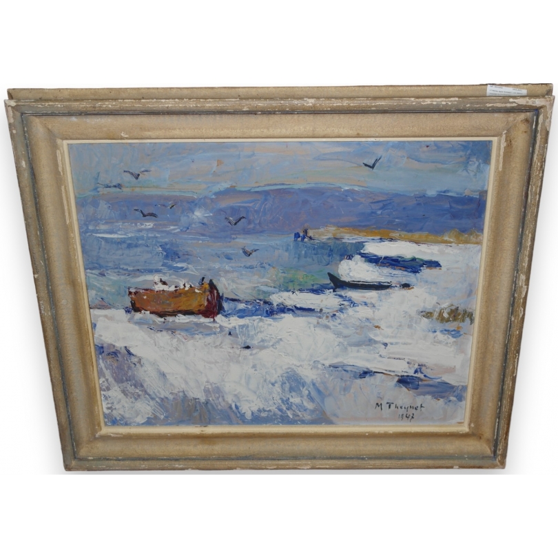 Paintings | Oil on cardboard, ‘Seaside’, signed M. Moinat SA  – Antiques and home décor