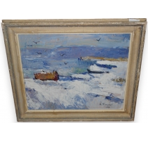 Huile sur carton "Bord de mer" signé THEYNET