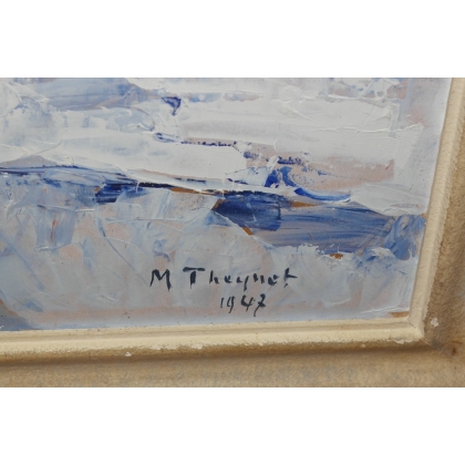 Paintings | Oil on cardboard, ‘Seaside’, signed M. Moinat SA  – Antiques and home décor