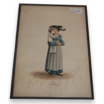 Engraving entitled ‘Costume’ from Fribourg, by Moinat SA – Antiques and decorative items – Engravings, lithographs