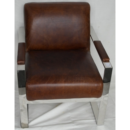 Fauteuil style 1950 cuir et métal chromé
