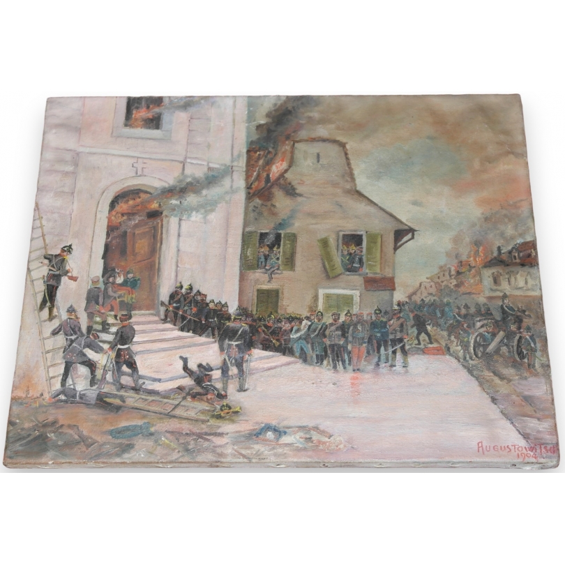 Paintings | Oil on canvas "German Soldiers and Moinat SA" – Antiques and home décor