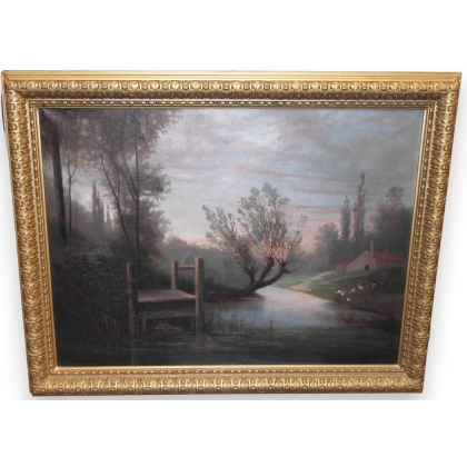 Huile sur toile \"Rivière\" non signé