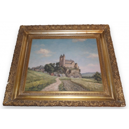 Huile sur toile \"Vue d\'une église\"