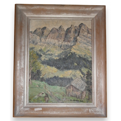 Huile sur panneau \"Dents du Midi\" signée D. GATTA
