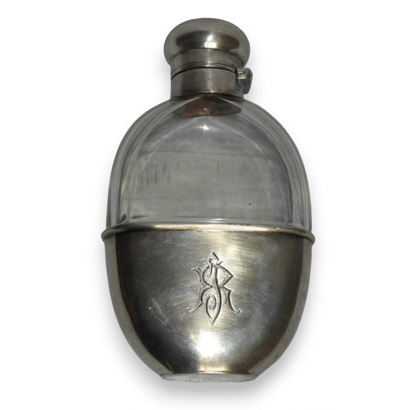 Gourde en cristal et argent initial JR