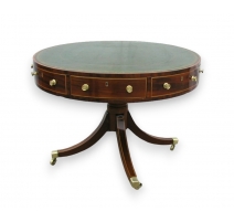 Green leather top drum table.