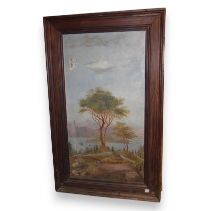 Huile sur toile \"Arbre au bord d\'un