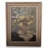Huile sur carton "Fleurs jaunes dans un