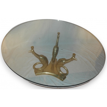 Table basse \"3 grues\" en bronze