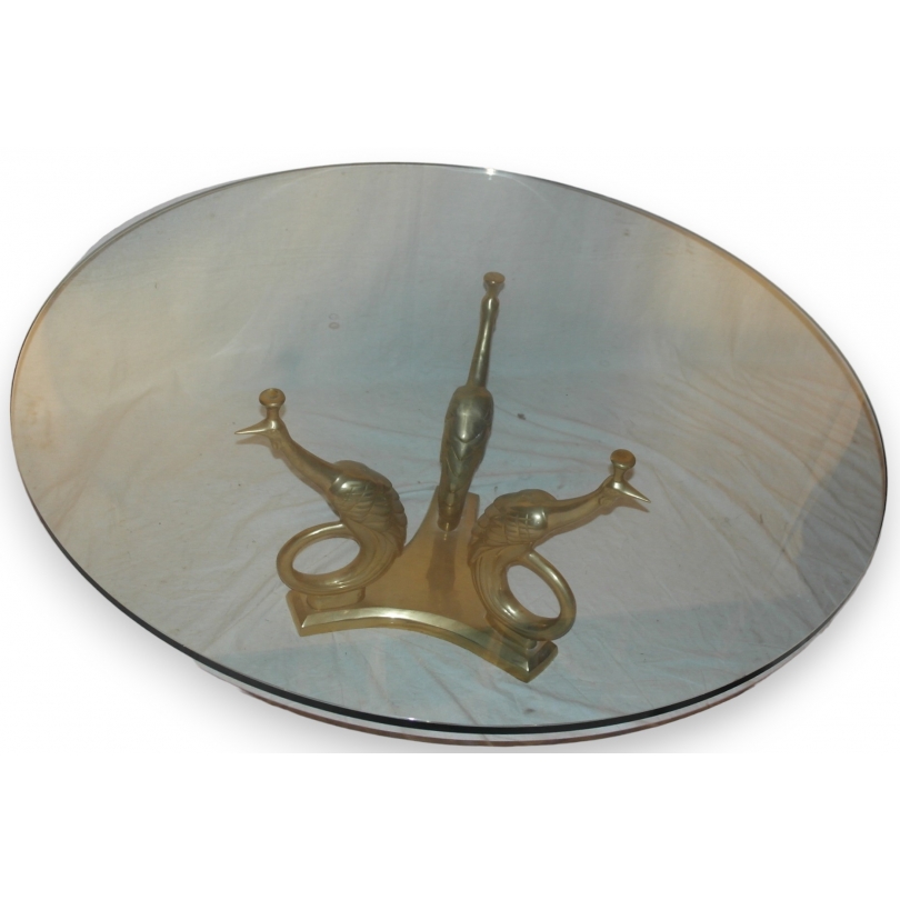 Table basse \"3 grues\" en bronze