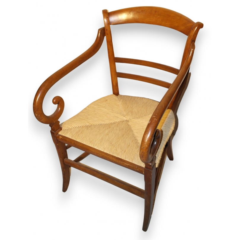 Fauteuil Directoire paillé en cerisier