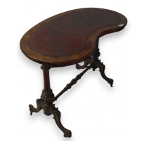 Table rognon, dessus cuir rouge