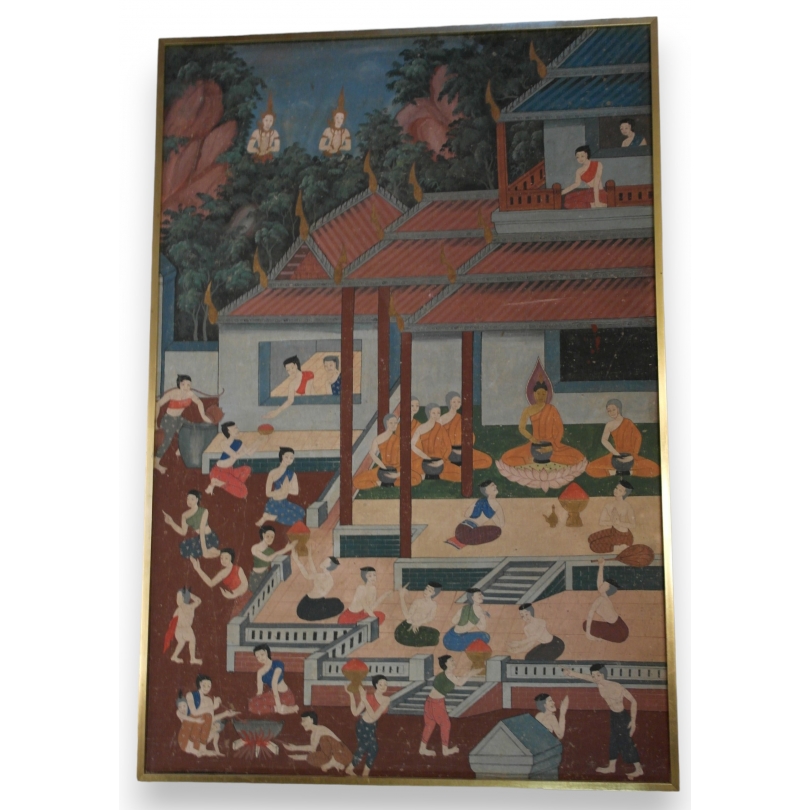 Paintings | Silk painting ‘Chinese Temple’ by Moinat SA  – Antiques and home décor