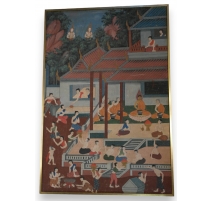 Peinture sur soie "Temple chinois"