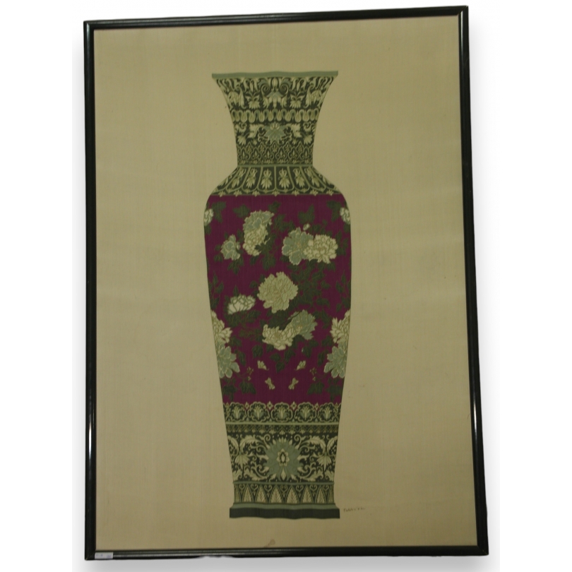 Paintings | Silk painting "Purple Vase" by Moinat SA  - Antiques and home décor