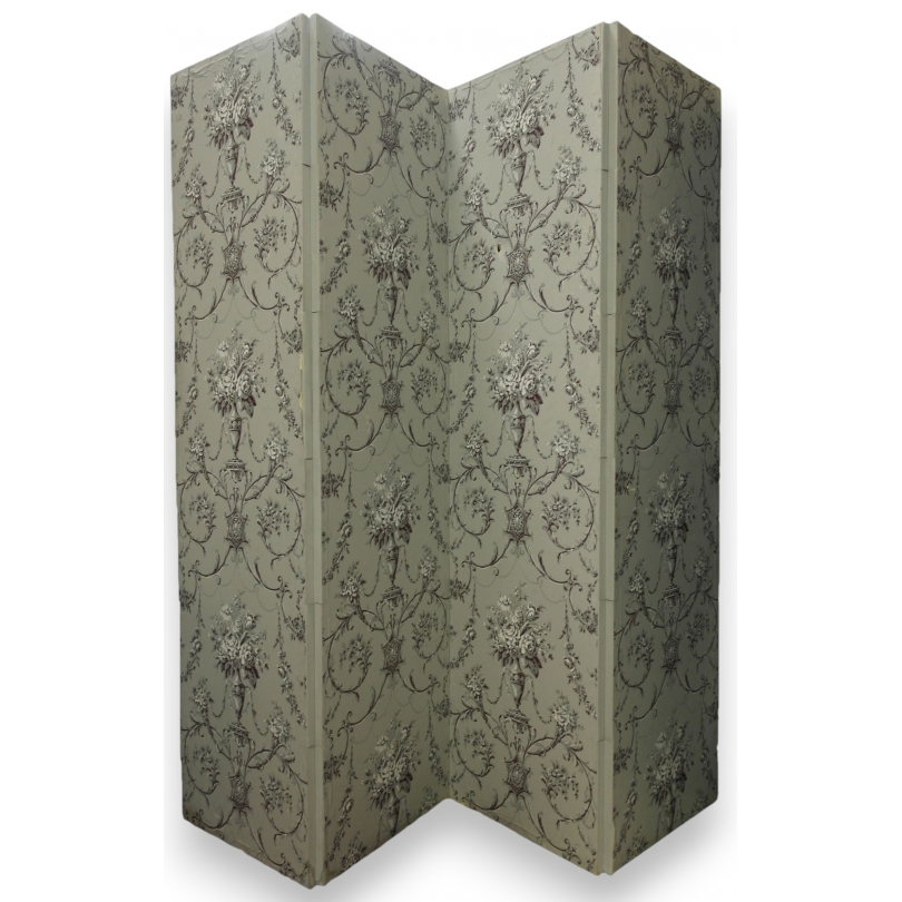 4-panel screen made of grey wallpaper at  Moinat SA  - Antiques and home décor