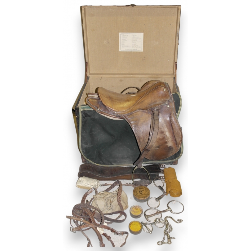 Leather horse saddles and miscellaneous items at  Moinat SA  - Antiques and home décor