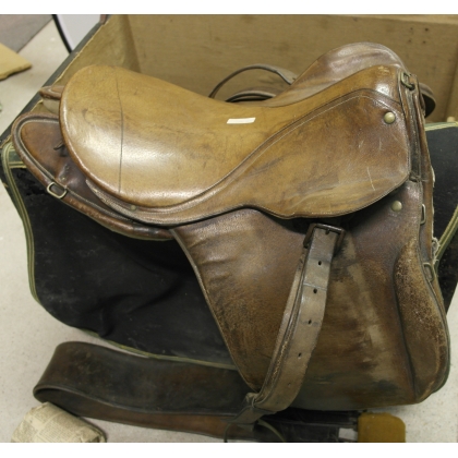 Leather horse saddles and miscellaneous items at  Moinat SA  - Antiques and home décor