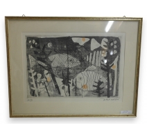 Lithographie "Poissons" signé SCHEDLER
