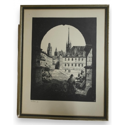 Lithograph entitled ‘Market’, signed P. de, published by Moinat SA – Antiques and decorative arts – Engravings, lithographs
