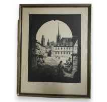 Lithographie "Marché" signée P. de MEAUX