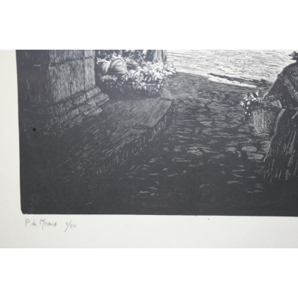 Lithograph entitled ‘Market’, signed P. de, published by Moinat SA – Antiques and decorative arts – Engravings, lithographs